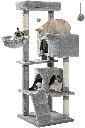 MUTTROS Árbol para gatos grandes para adultos con percha superior súper grande, torre de gato de 56.3 pulgadas para gatos grandes con hamaca de