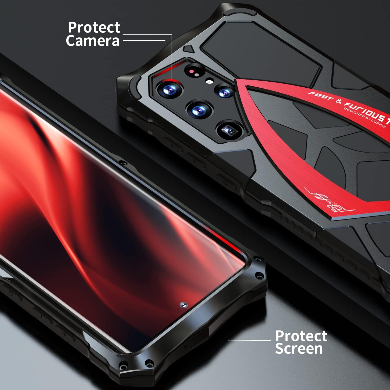 Lunivop for Samsung Galaxy S23 Ultra Case 6.8 '' Metal Hard Phone Case Cover Case para Screw with Camera Protection Heavy Duty metalicas Military Grade Black Red