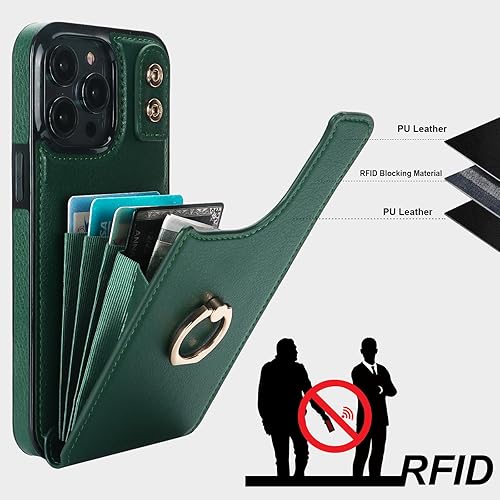 Miniatura 5 de Folosu Funda compatible con iPhone 14 Pro Max con soporte para tarjetas, rotación de 360, soporte de anillo de dedo con función atril, bloqueo RFID,