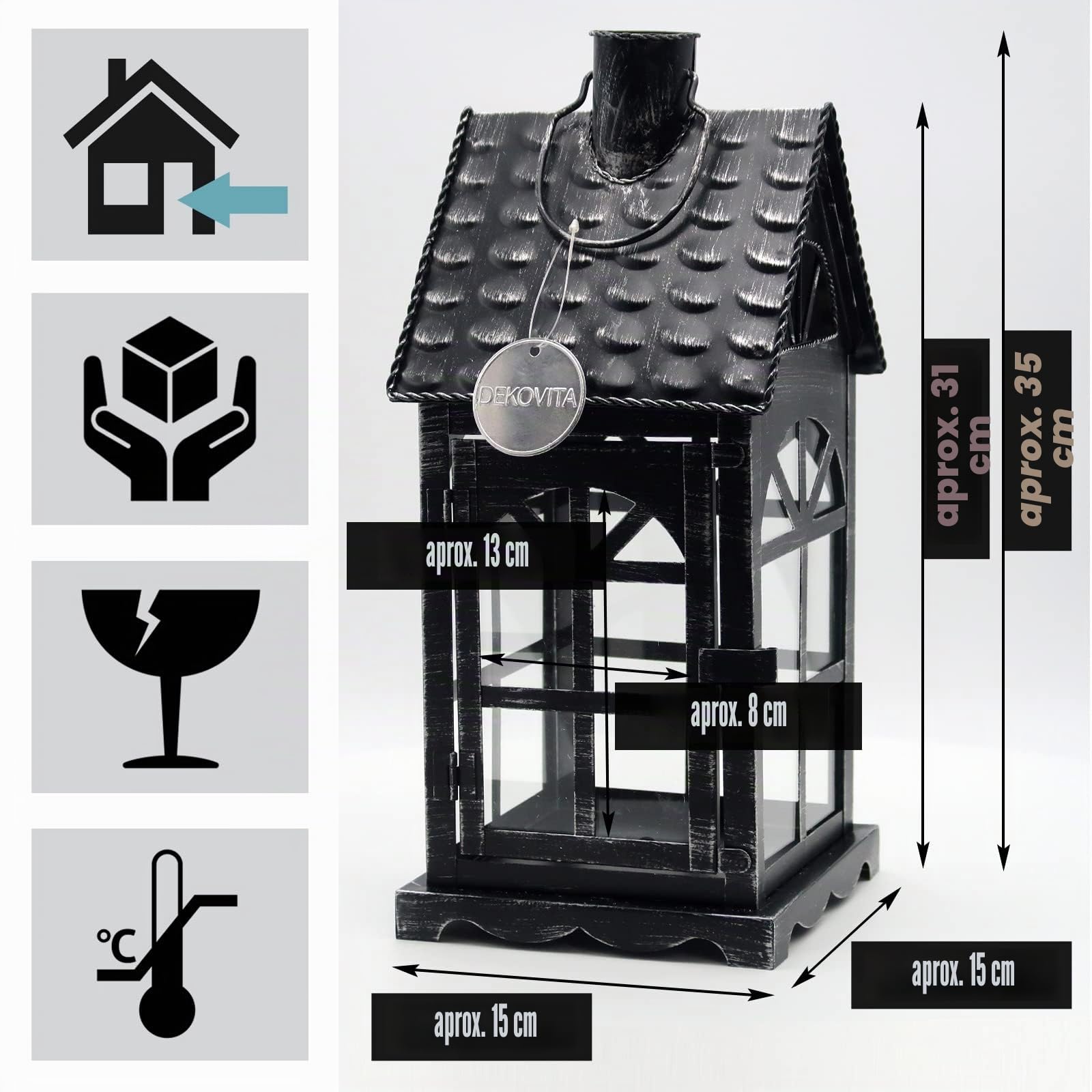 Dekovita Set de 2 Linternas de Metal 30cm/38cm - Faroles de Jardín - Luz de Viento - Deco Vela Lámpara