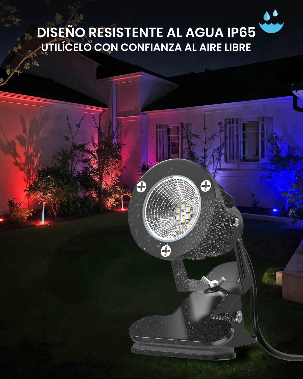 6W RGB LED Foco de Pinza con Mando a Distancia, 15 Luz RGB + Luz Cálida 3000K, IP65 Resistente al Agua para Uso en Interiores y Exteriores, Lámpara de Pinza con Cable 1,78m y Enchufe