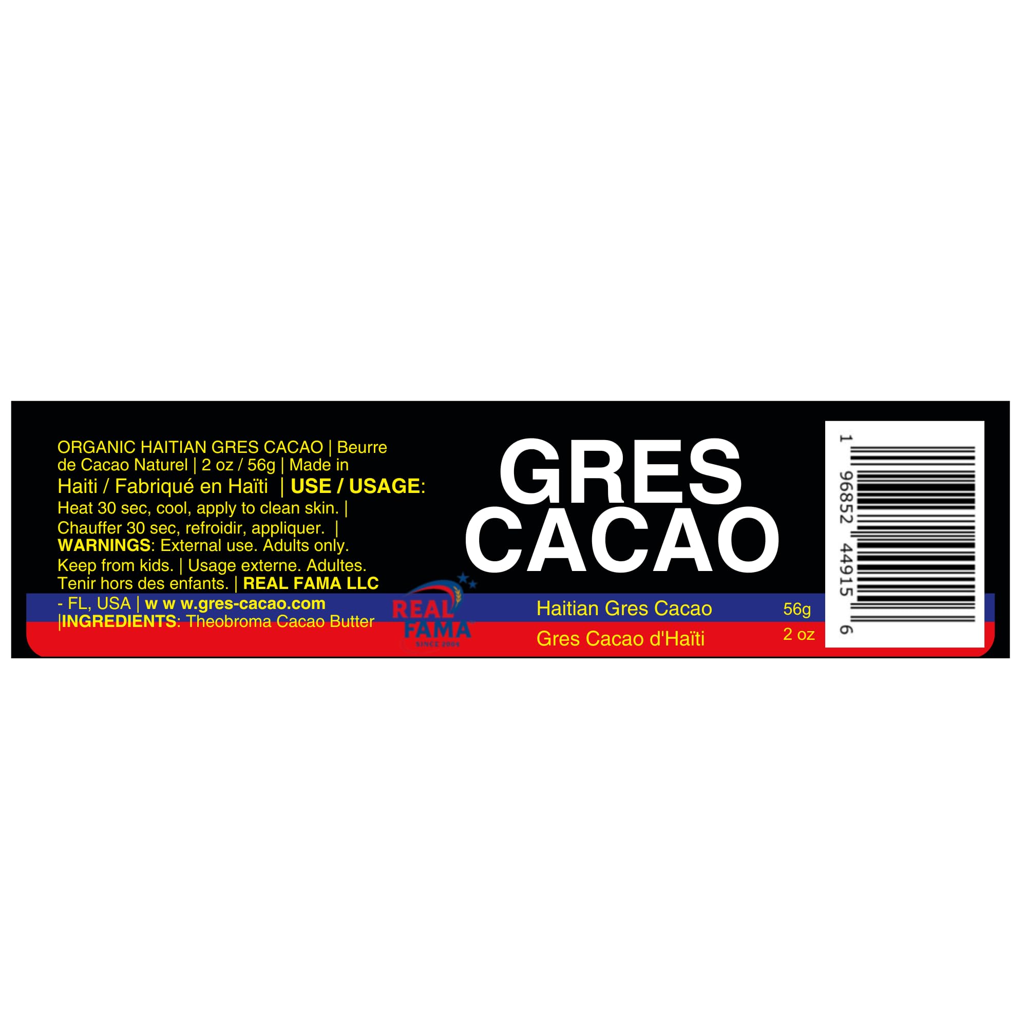 REAL FAMA Gres Huile de Cacao 2oz Pleine Taille - Bouteille d'huile de Cacao Haïtien Bio