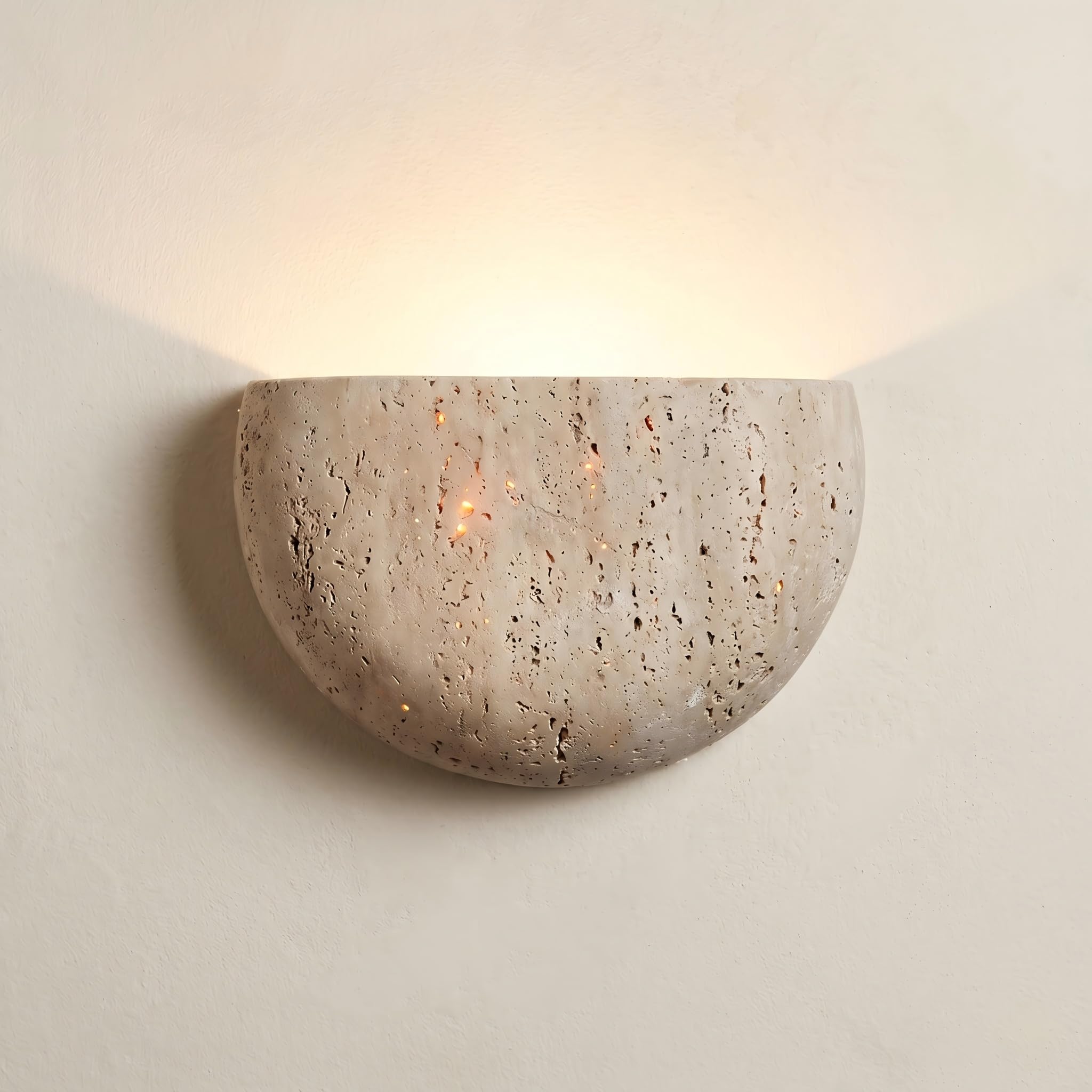 ITOSUI Marble Wall Sconce, Half Moon Light, Stone Lamp, Yellow Travertine Marble Light Fixture, Japanese 3000K LED for Farmhouse Bedroom Entryway