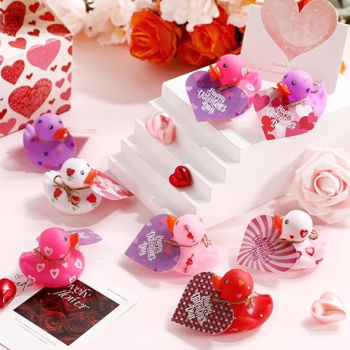 Miniatura 6 de 48 patos de goma de San Valentín de 2 pulgadas con tarjetas de regalo para el día de San Valentín, patos de corazón, patos pequeños, lindos patos de
