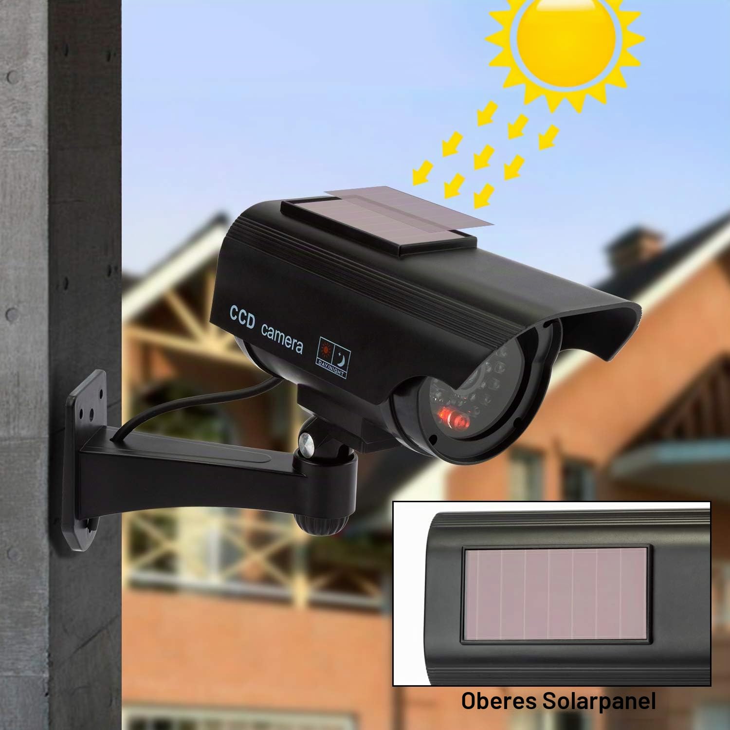4 Stück Attrappe Kamera CCTV Dummy Überwachungskamera mit Rot Blinkender LED Fake Sicherheitskamera - Schwarz