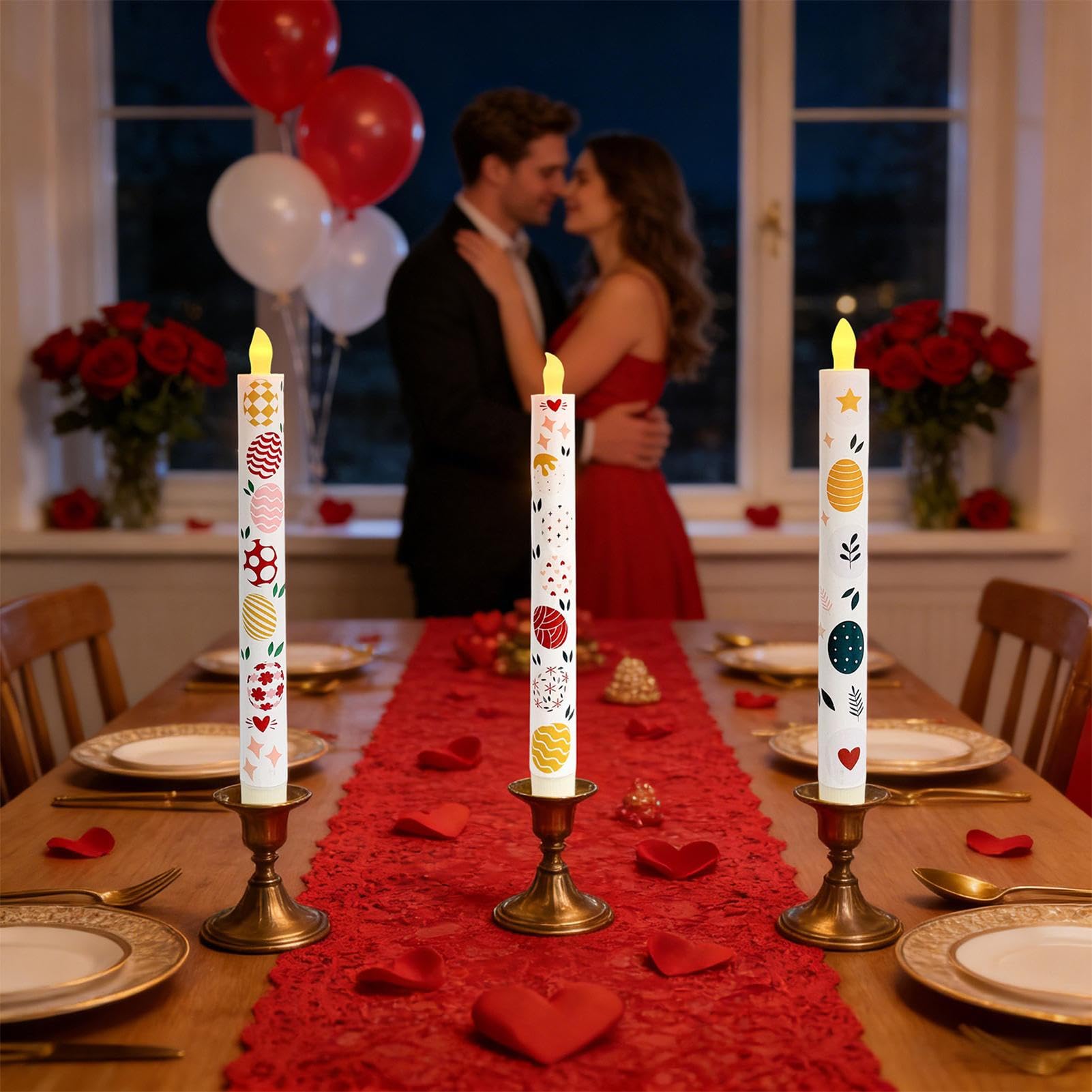 Candele coniche senza fiamma – Set di 6 candele LED a batteria, effetto fiamma tremolante, ideali per decorazioni domestiche, centrotavola, feste e caminetti