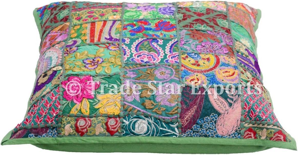 Trade Star Exports Handmade Vintage Pillow Cover 18x18 Indian Patchwork Cushion Ethnic Decorative Pillow Cases Boho Embroidery Cushion Cover Large Square Pillow Shams (Pattern 3)