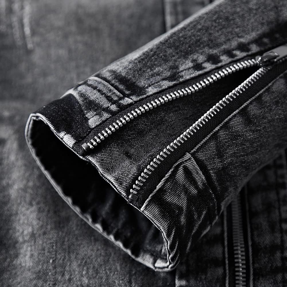 CHARTOU Men Casual Distressed Fleece Lined Denim Jacket Motorcycle Full Zip Up Jean Jacket