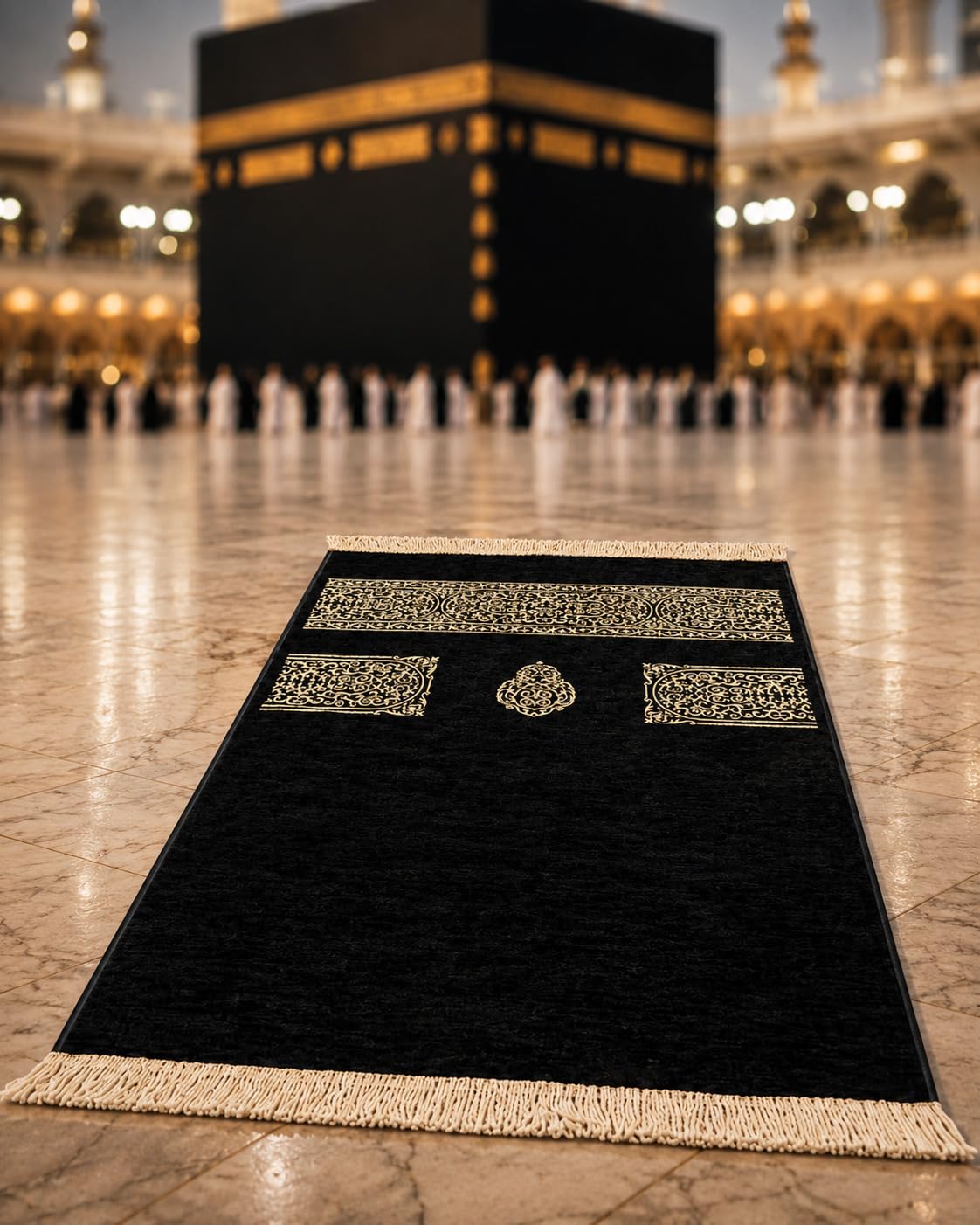 Musulmano tappeto da preghiera con regalo perline di preghiera | Janamaz | Sajjadah | Morbido Preghiera islamica Tappeto | Regali islamici | La preghiera Carpet Mat, Nero