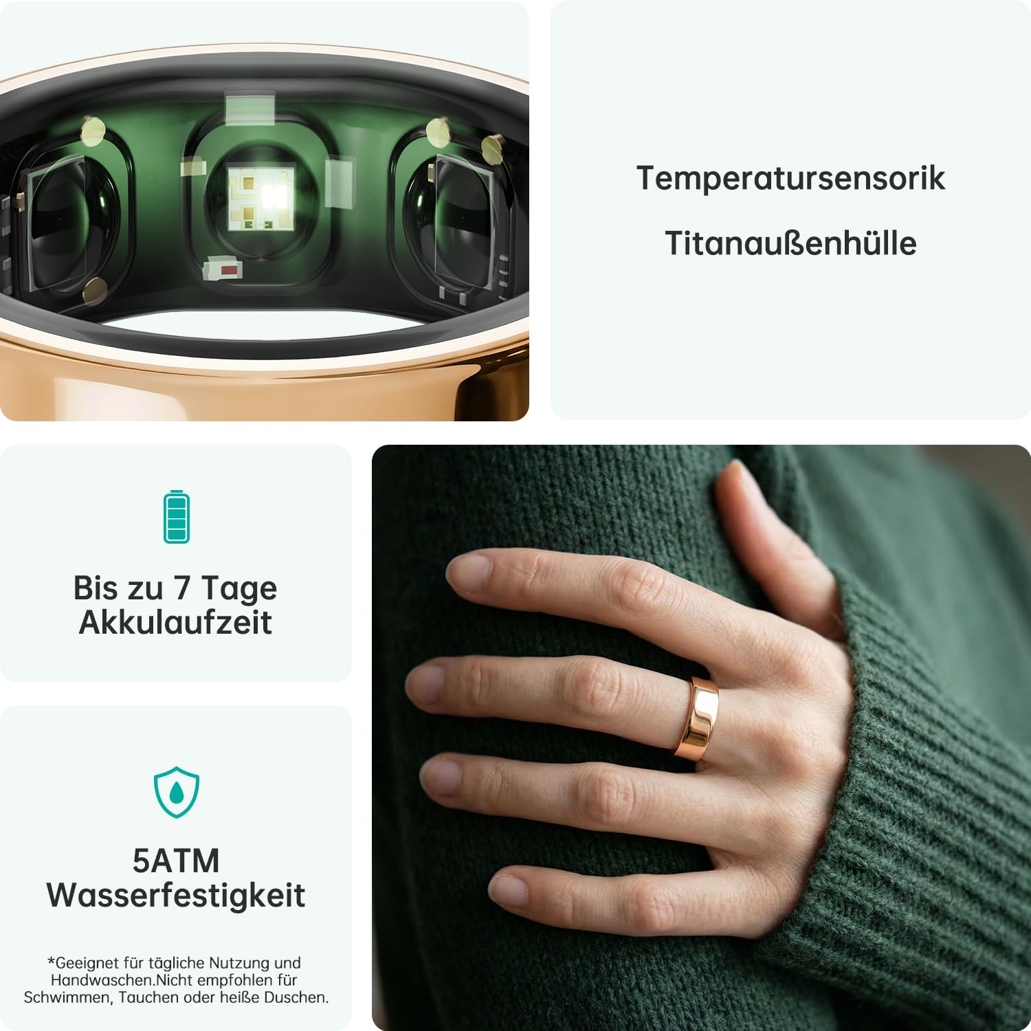 O Ring Smart Ring, Fitness Ring Tracker mit 8–12 Tagen Akkulaufzeit, Schlafüberwachung-Stress-Herzfrequenz-Frauen-Gesundheits Tracker,keine Abonnementgebühren,kompatibel mit iOS & Android,Roségold-9