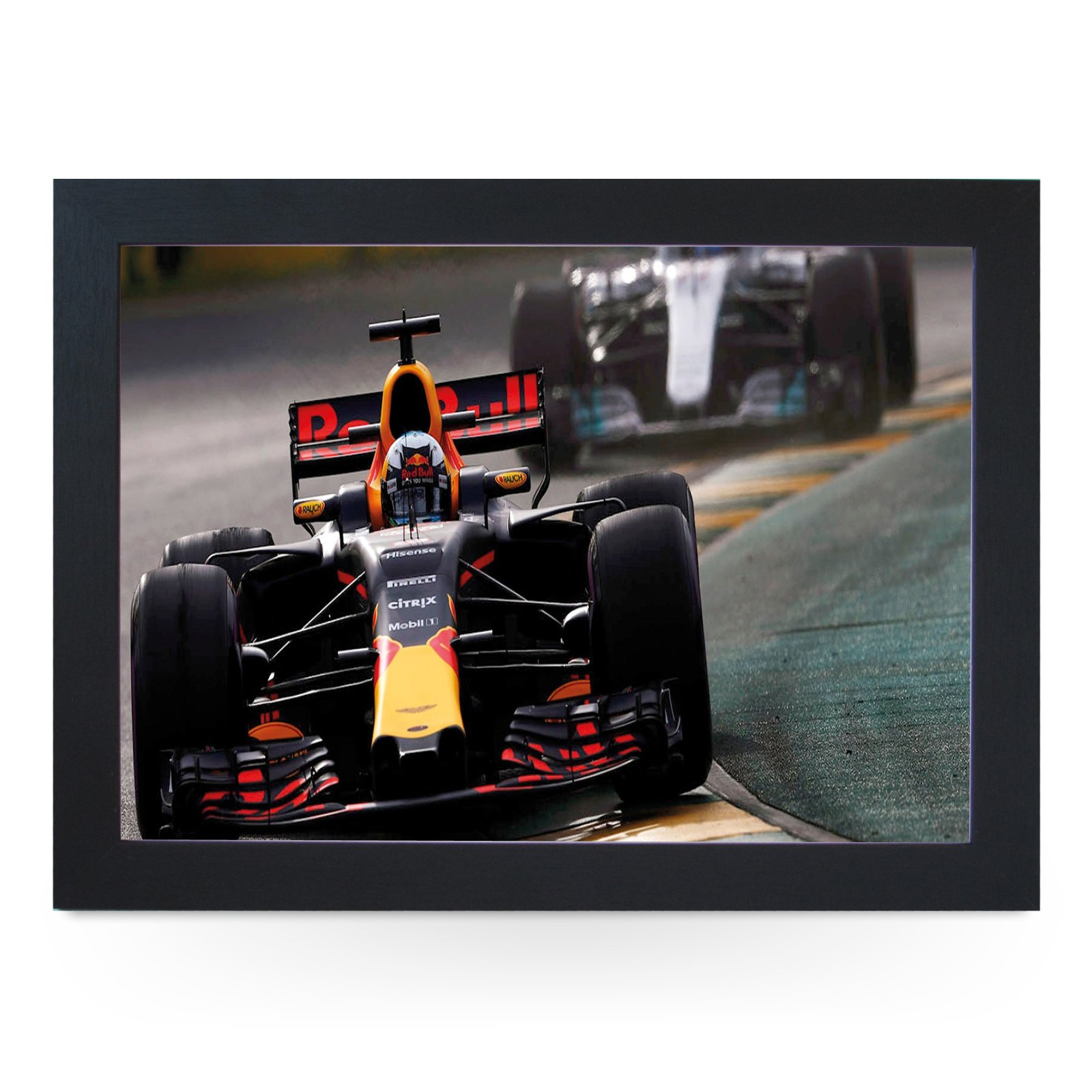 Portable Lap Desk Tray (F1 Red Bull) Handmade Wooden Frame, Beanbag Cushioned Bottom | Computers, Laptops, Meals, Food | L0760 Black