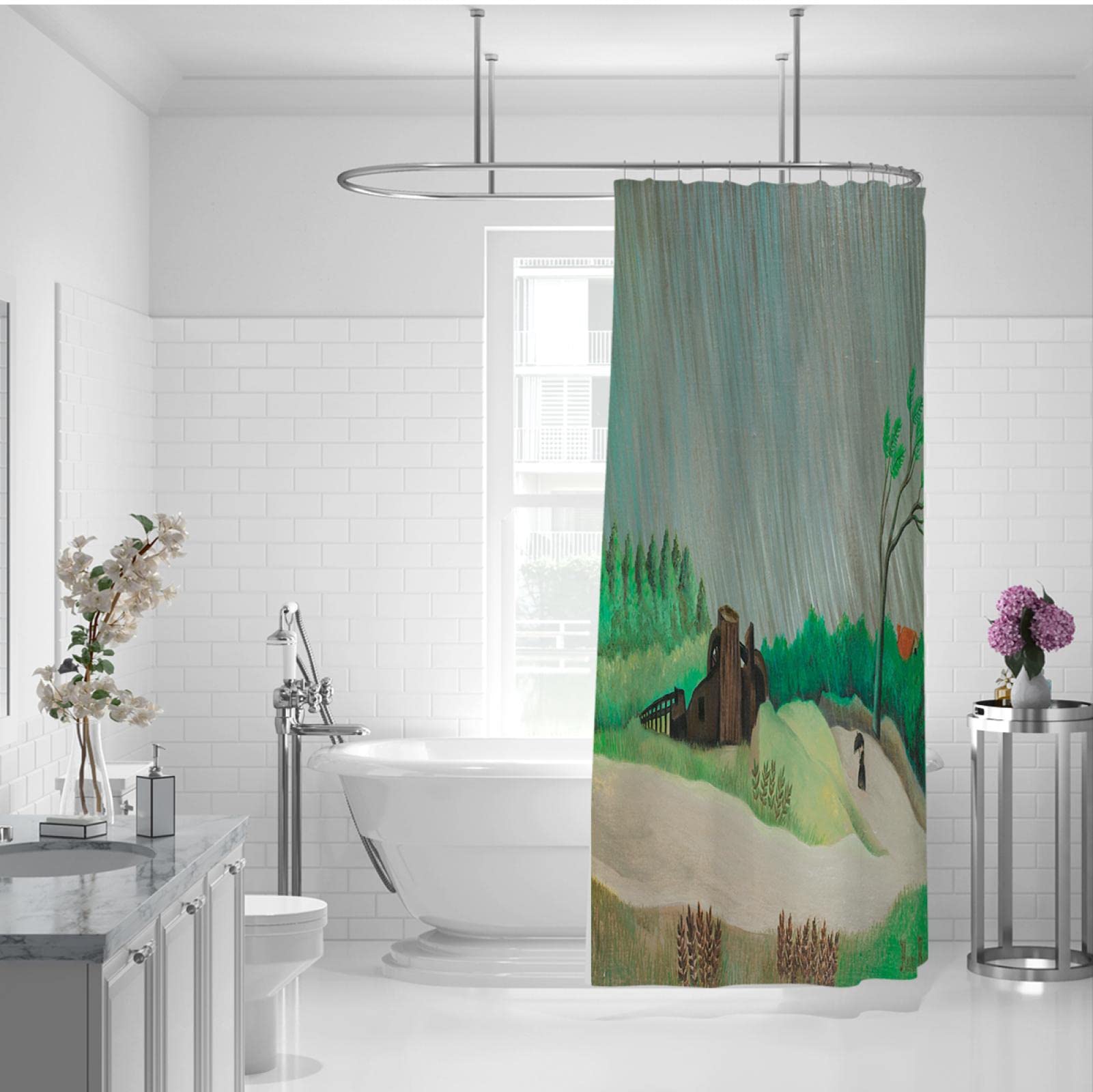 Zasłona prysznicowa Henri Rousseau słynny obraz drukuje zasłony prysznicowe wodoodporny poliester zestaw zasłon łazienkowych z hakiem 220W x 180L