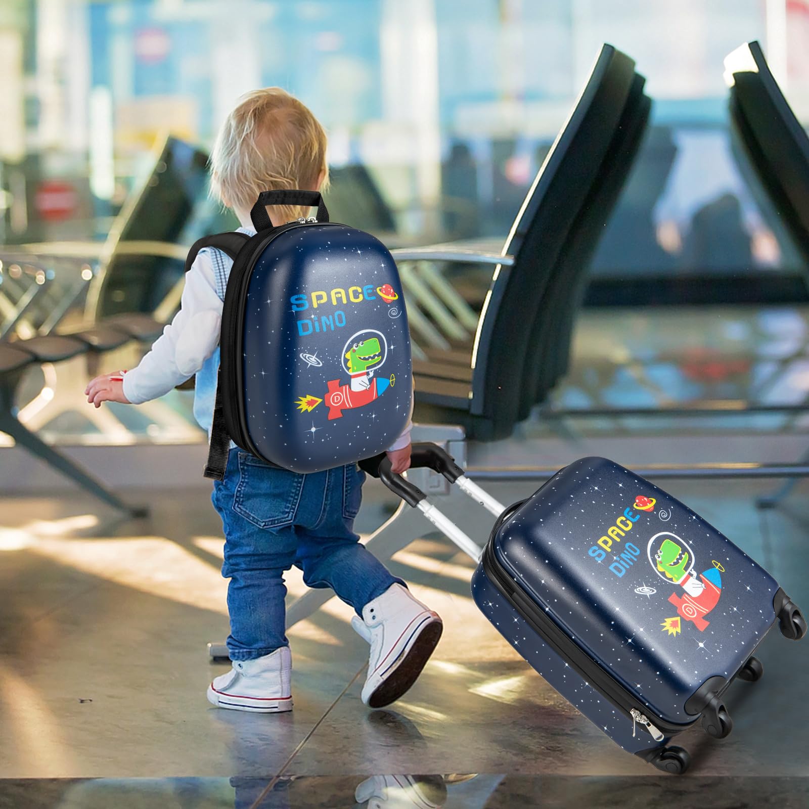 GOPLUS Valise Enfant à Garçon Filles 16”avec 12” Sac à Dos, Espace Suffisant, Surface Etanche, Valise Cabine Enfant roulettes Silencieuses et Lisses pour Bébé 3-8 Ans (Crocodile)