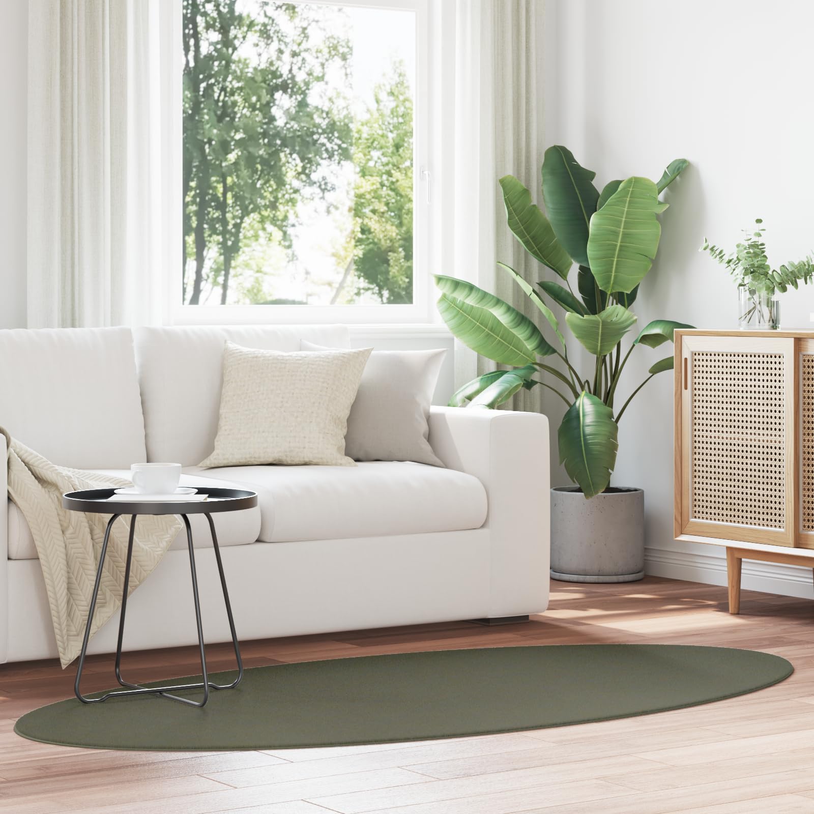 Tapis ovale vert forêt HUARTE résistant et confortable pour intérieur
