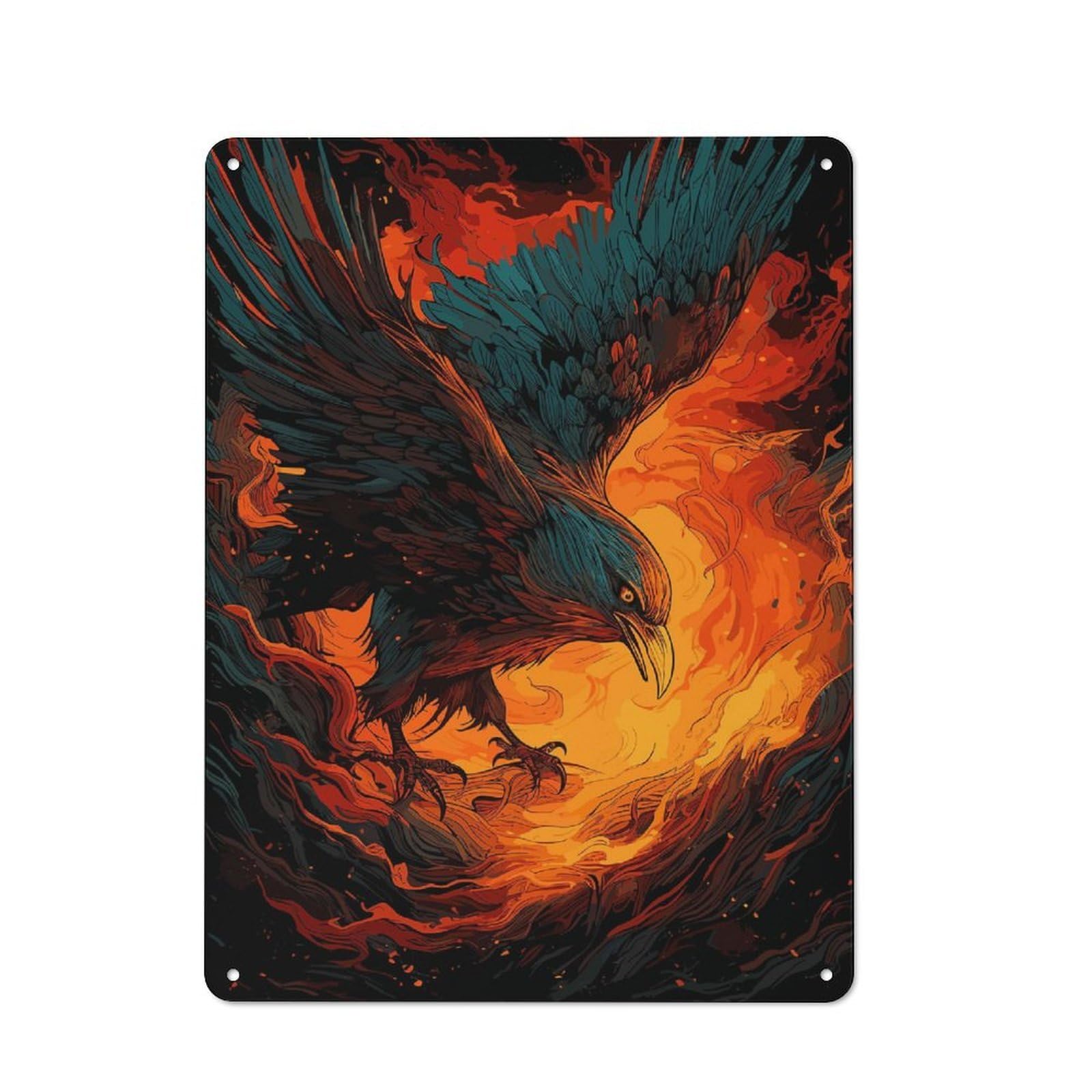 Junmoney Phoenix Majesty Garage Style Metal Wall Sign 40X30cm Featuring Garage Wall Decor For Garage, Hobby Room, Office Or Man Cave