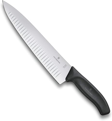 Victorinox Swiss Classic, Cuchillo de trinchar, hoja extra afilada, borde estriado, 9.8 in, mango de plástico, acero inoxidable, negro
