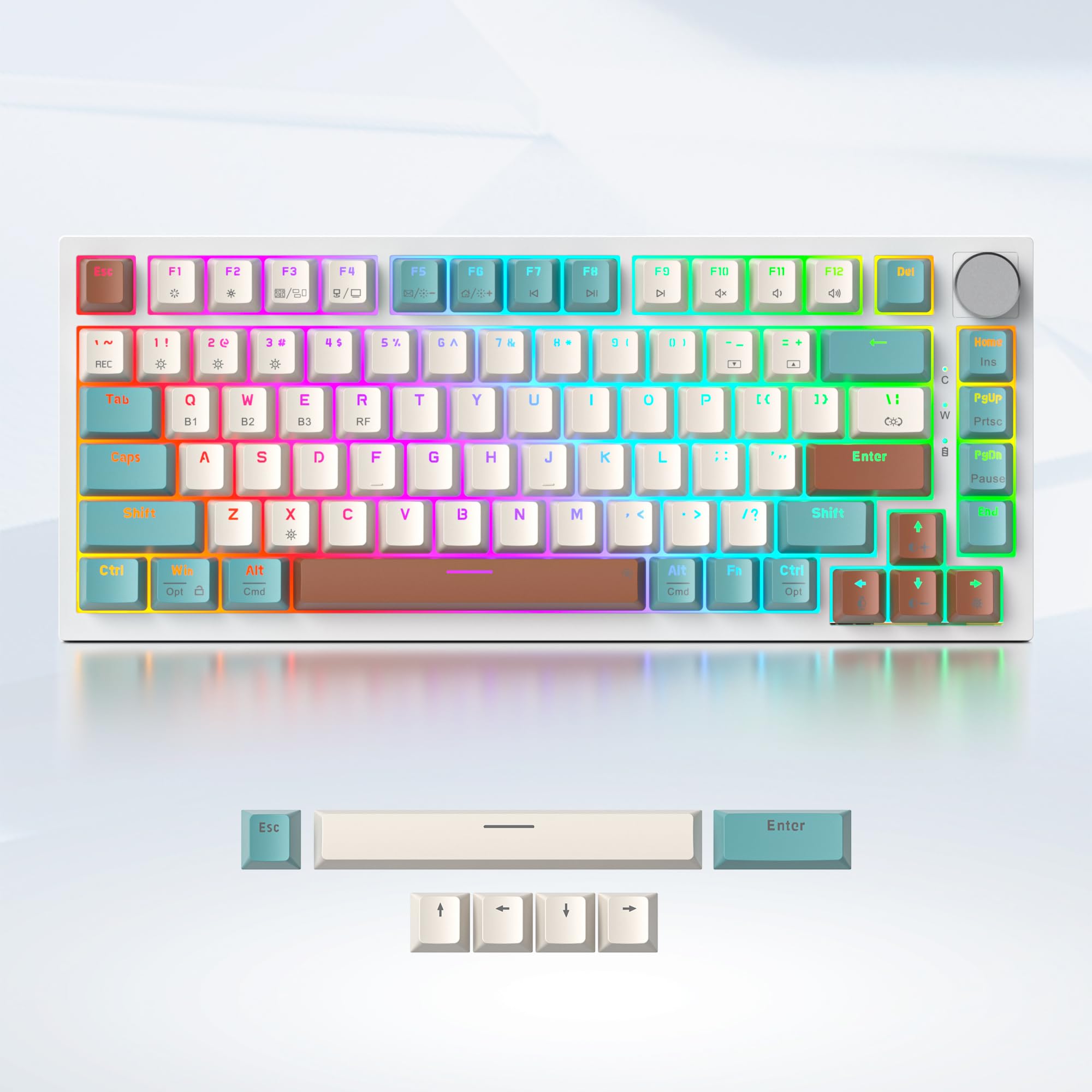 SOLIDEE tastiera gaming meccanica 75 percento con manopola,Bluetooth 5.0/2.4GHz/USB-C tastiera meccanica gasket,tastiera hot swappable,RGB Retroilluminata per Win Mac,Cream Grey Switch(82 Brown)