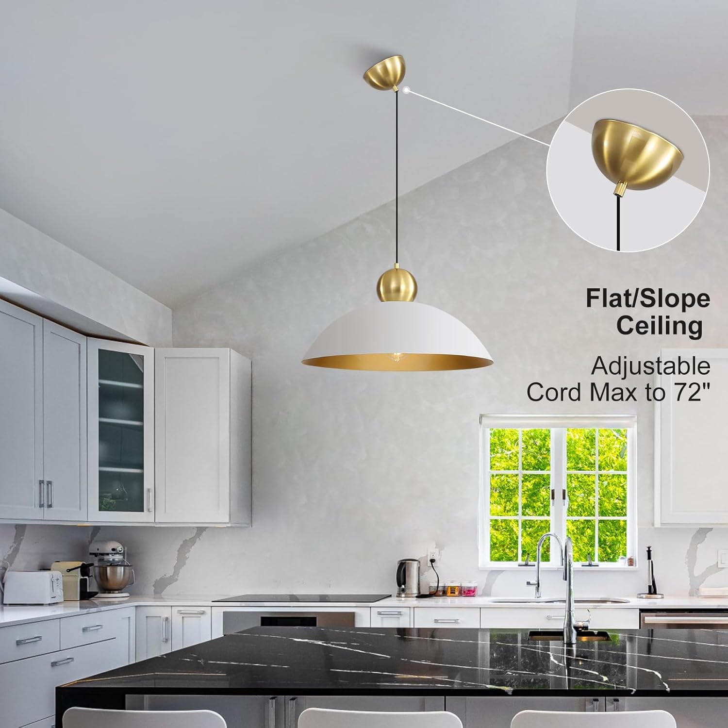 18 Inch Large Pendant Lights Kitchen Island Farmhouse Pendant Light with Adjustable White Dome Hanging Light Fixtures for Over Sink Dining Room Bedroom Hallway, ETL Listed