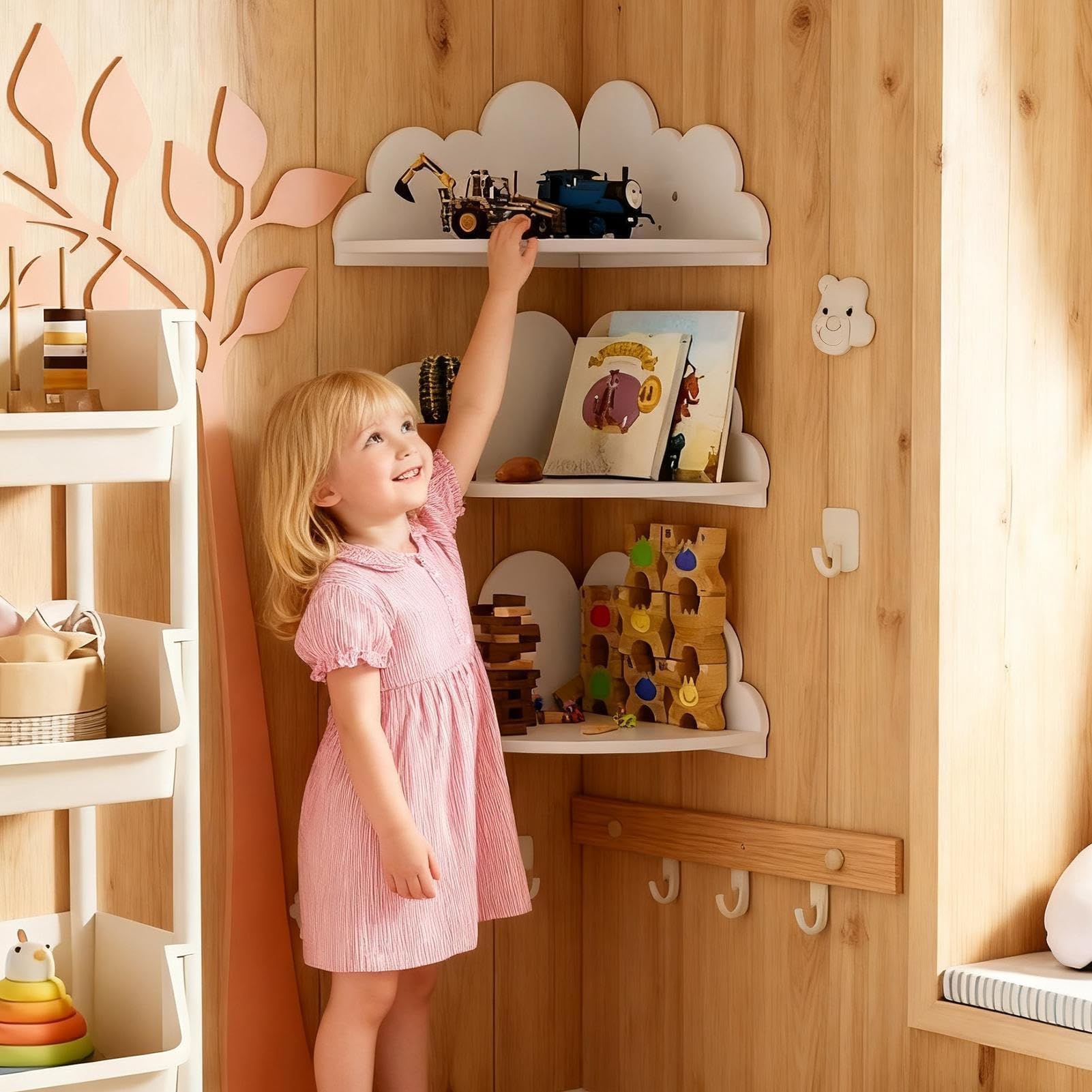 Regał ścienny w kształcie chmury, zestaw 3 uroczych półek narożnych do pokoju dziecięcego, urocza dekoracja ścienna do sypialni dziecięcej i salonu, idealne rozwiązanie do przechowywania pokoju