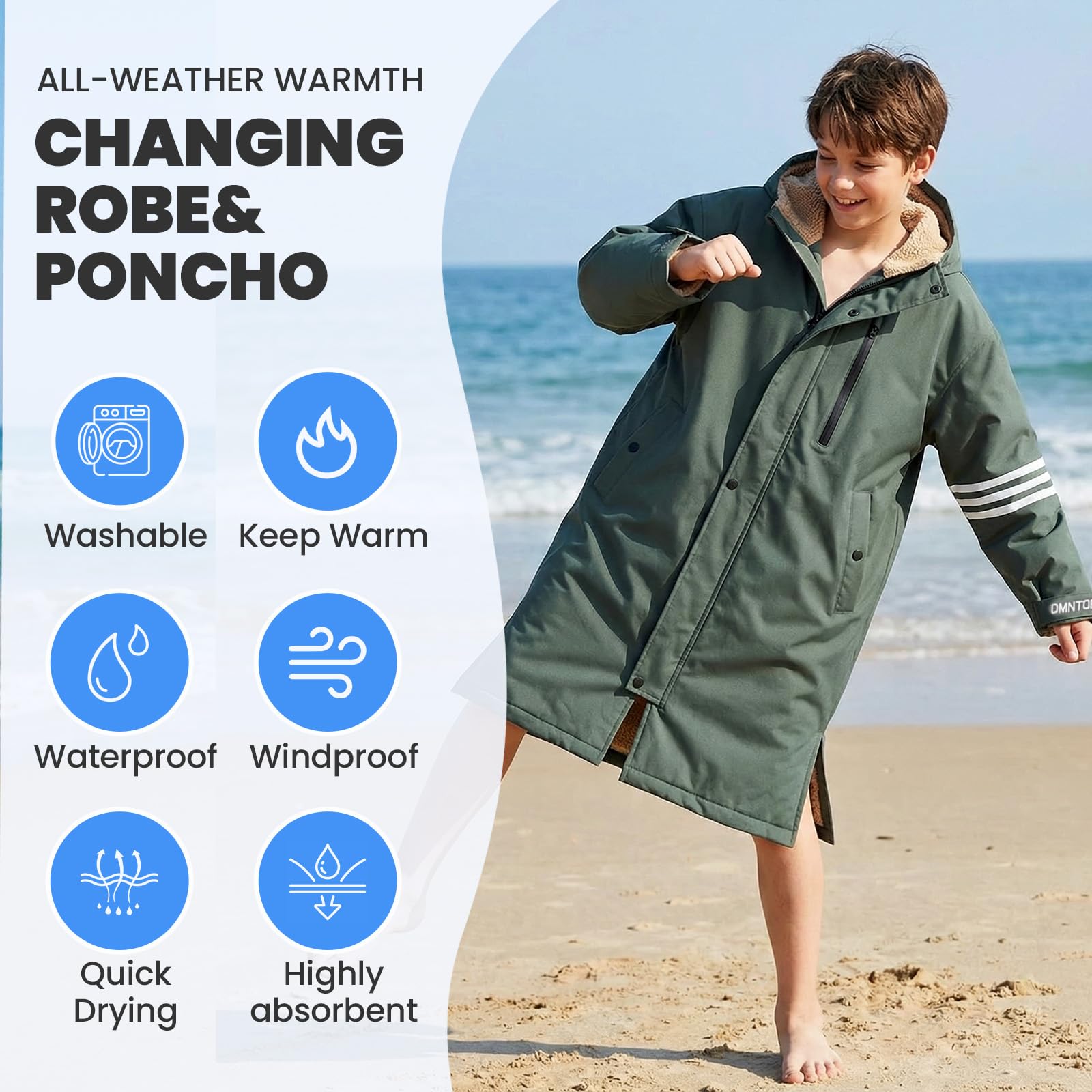 Owntop Bata Cambiadora Impermeable para Adultos y Niños - Parka de Natación de Manga Larga y Talla Grande con Forro Polar, de Secado Rápido y Abrigada | Ideal para Surf, Playa, Natación y Camping