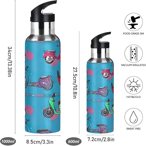 Miniatura 2 de BPA-Free Sport Water Bottle Insulated 32 Oz, Stainless Steel Vacuum Insulated Water Bottle for Gym Outdoor Travel School, Lively Motorcycles Blue