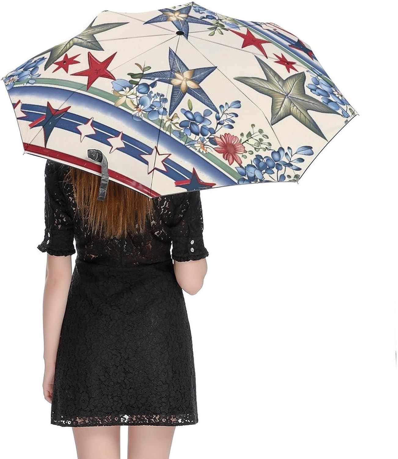 Star Flower Auto Open Close Umbrella 3-Fold Design for Rain Sun Protection American Windproof Compact Umbrella for Walking Travel Lightweight