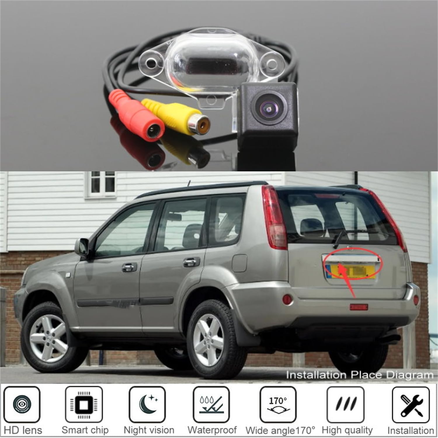 Toiumops Telecamera Auto per Nissan X-Trail XTrail 2001-2006 T30, Telecamera per retromarcia Telecamera per parcheggio retromarcia con Visione Notturna HD