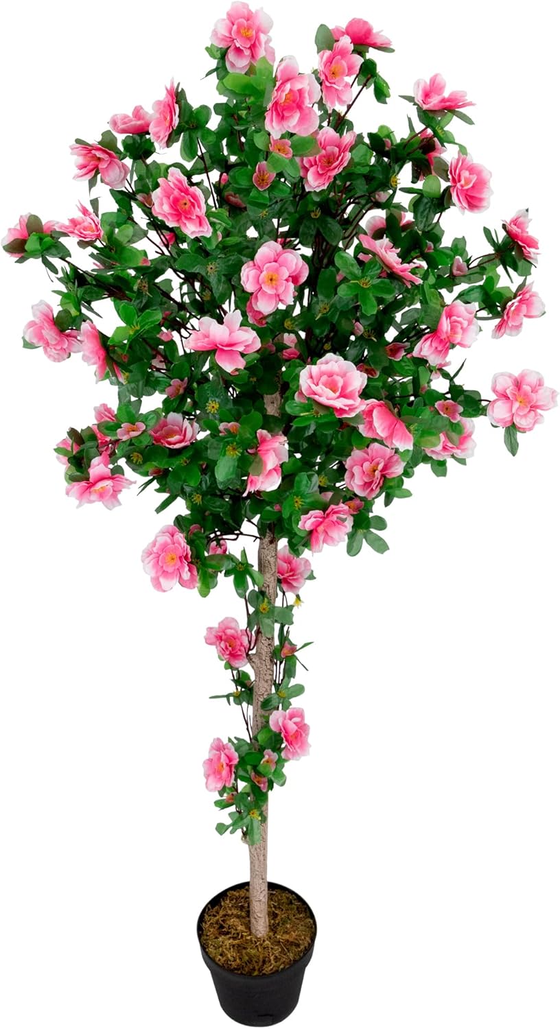 Northlight 54.5" Decorative Potted Green and Pink Azalea Flower Artificial Trees