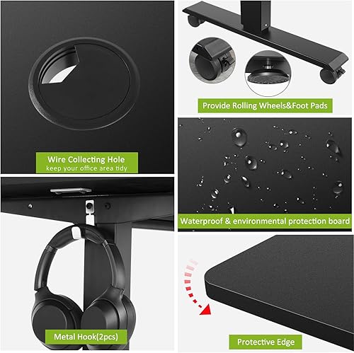 Miniatura 7 de farexon Escritorio de pie eléctrico de 48 x 24 pulgadas con estación de carga, escritorio de pie con estación de trabajo ergonómica, 4 alturas