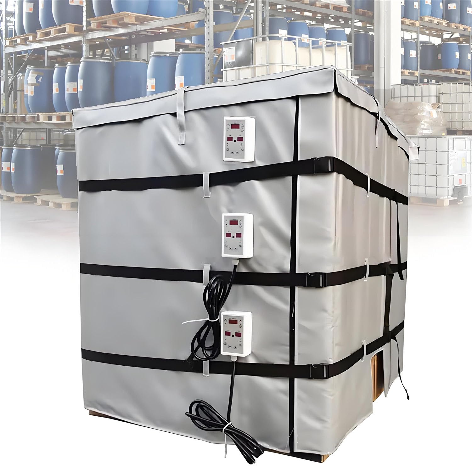 MRVAKDYDI Oil Barrel Heating Blanket, IBC Ton Barrel Heating Blanket, 0-150°C Adjustable, Waterproof, Grey Black, 200-1000L(Grey,150℃1000L)