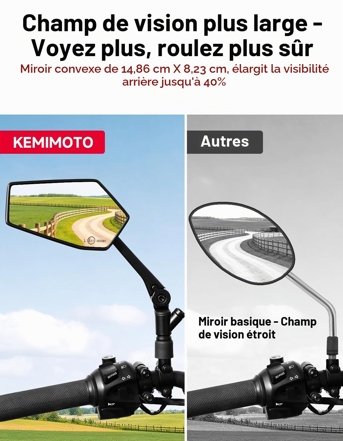KEMIMOTO Rétroviseurs Moto Homologués avec Base de Fixation Téléphone, 2 Rétroviseur Moto Universels M10, 7/8" 22 mm Pliables Rétroviseurs Latéraux Alliage D'aluminium pour Scooter Roadsters Quad ATV