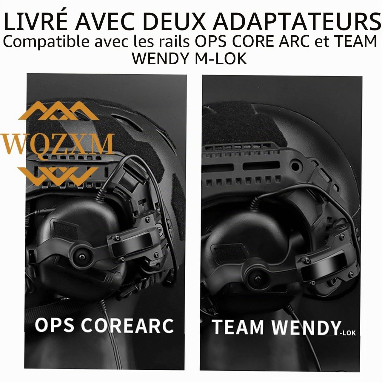 Casque d’écoute tactique avec adaptateur rail ARC compatible avec le Ops-Core Fast et ACH Mich pour airsoft chasse tir (Tan)