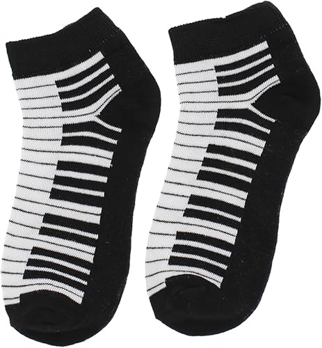 Miniatura 3 de Everbright Calcetines de corte bajo para mujer, notas musicales en blanco y negro, teclas de piano, instrumentos, (6Pr)
