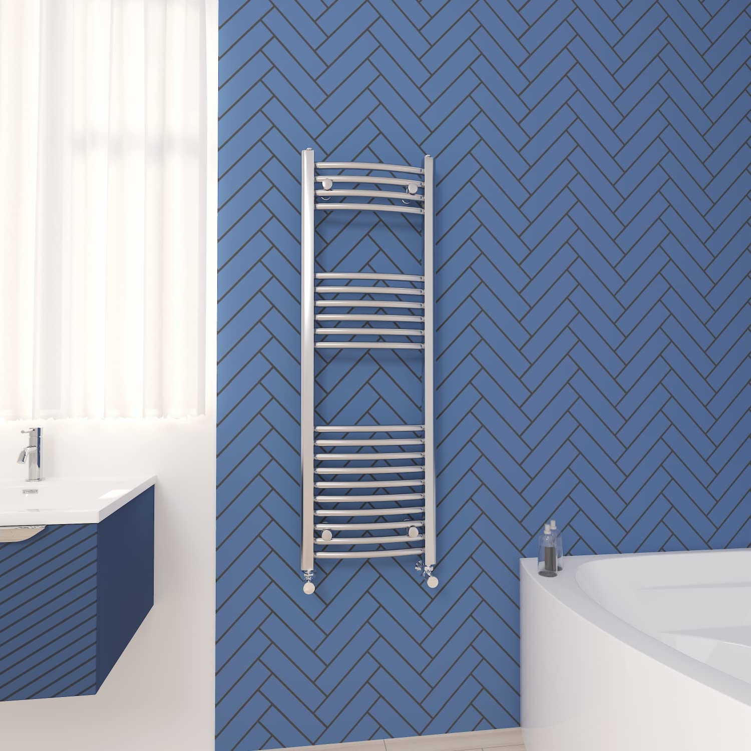 NRG Curved Central Heating Towel Rail Bathroom Radiator Chrome 1200×400mm