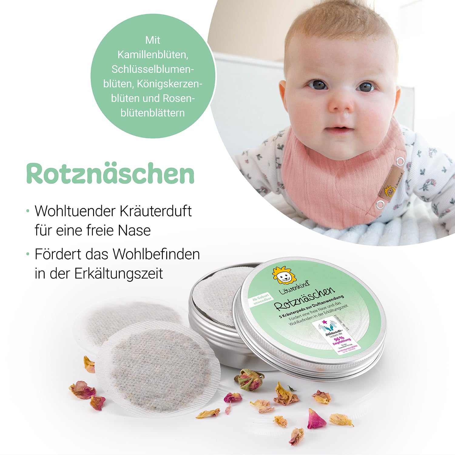 Löwenkind Einsteigerbox "Mini" grau mit Rotznäschen- und Gute-Nacht-Pads zur natürlichen Unterstützung bei verstopfter Nase und Schlafproblemen bei Babys und Kleinkindern bis 4 Jahren