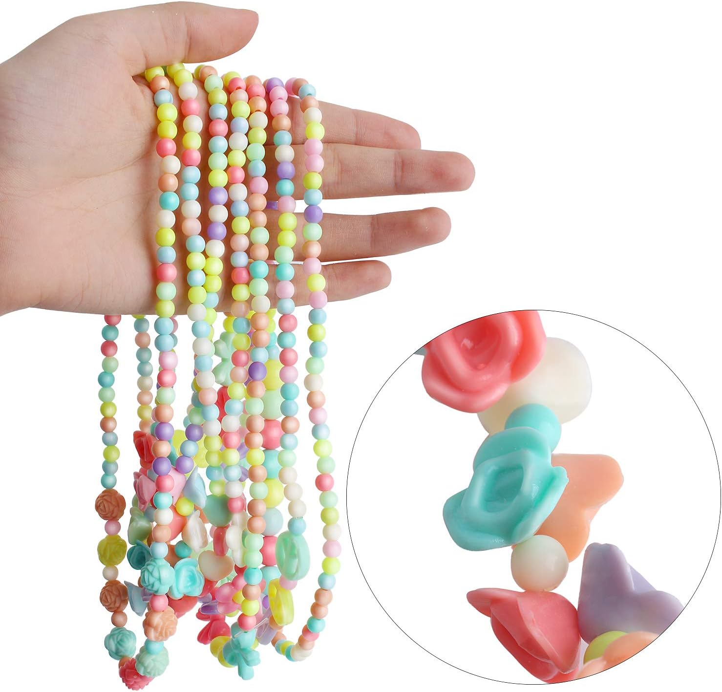 Hicdaw 18PCS Toddler Necklace Beaded Bracelet Stretch Costume Princess Necklace for Little Girls Play Jewelry Bracelet Set Dress Up Party Favors Gift Kids Jewelry for Girls