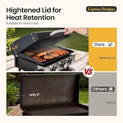 Miniatura 21 de Captiva Designs Parrilla plana de 27 pulgadas con sartén de hierro fundido recubierto de cerámica, parrilla de gas propano de 3 quemadores, parrilla