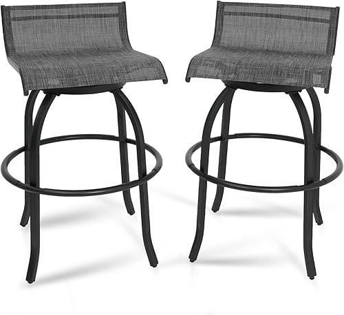 Sundale Outdoor Juego de 2 taburetes de bar giratorios con respaldo, sillas altas de tela de textileno para todo tipo de clima, taburetes altos sin
