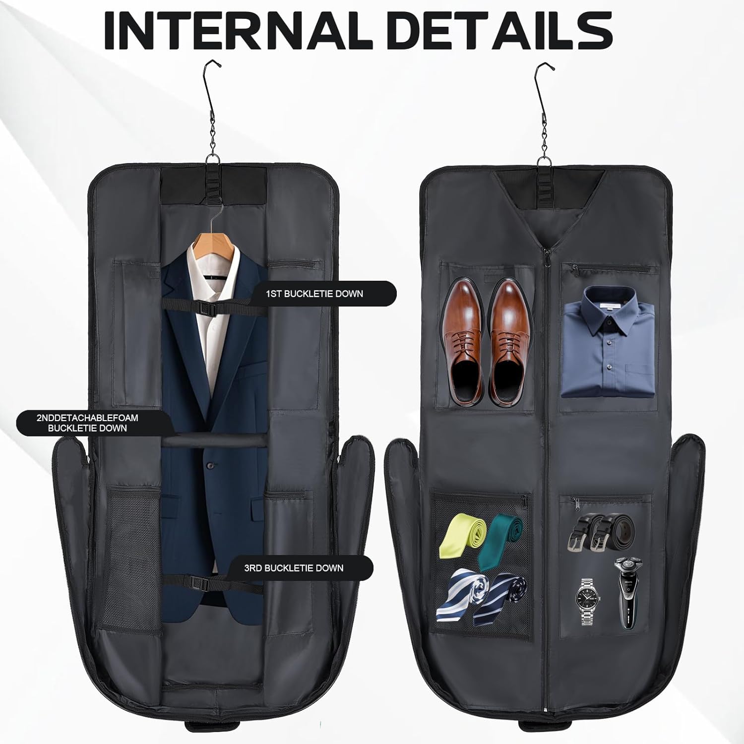 Garment Bags for Travel,46.5'' Waterproof Carry on Garment Bag for Hanging Clothes,Foldable Suit Bag for Travel Business - Image 4