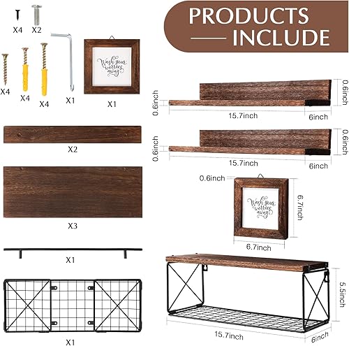 Miniatura 3 de Photect Decoración de baño de granja, estantes flotantes, juego de 4, estantes de pared rústicos, estante de esquina de madera, almacenamiento de