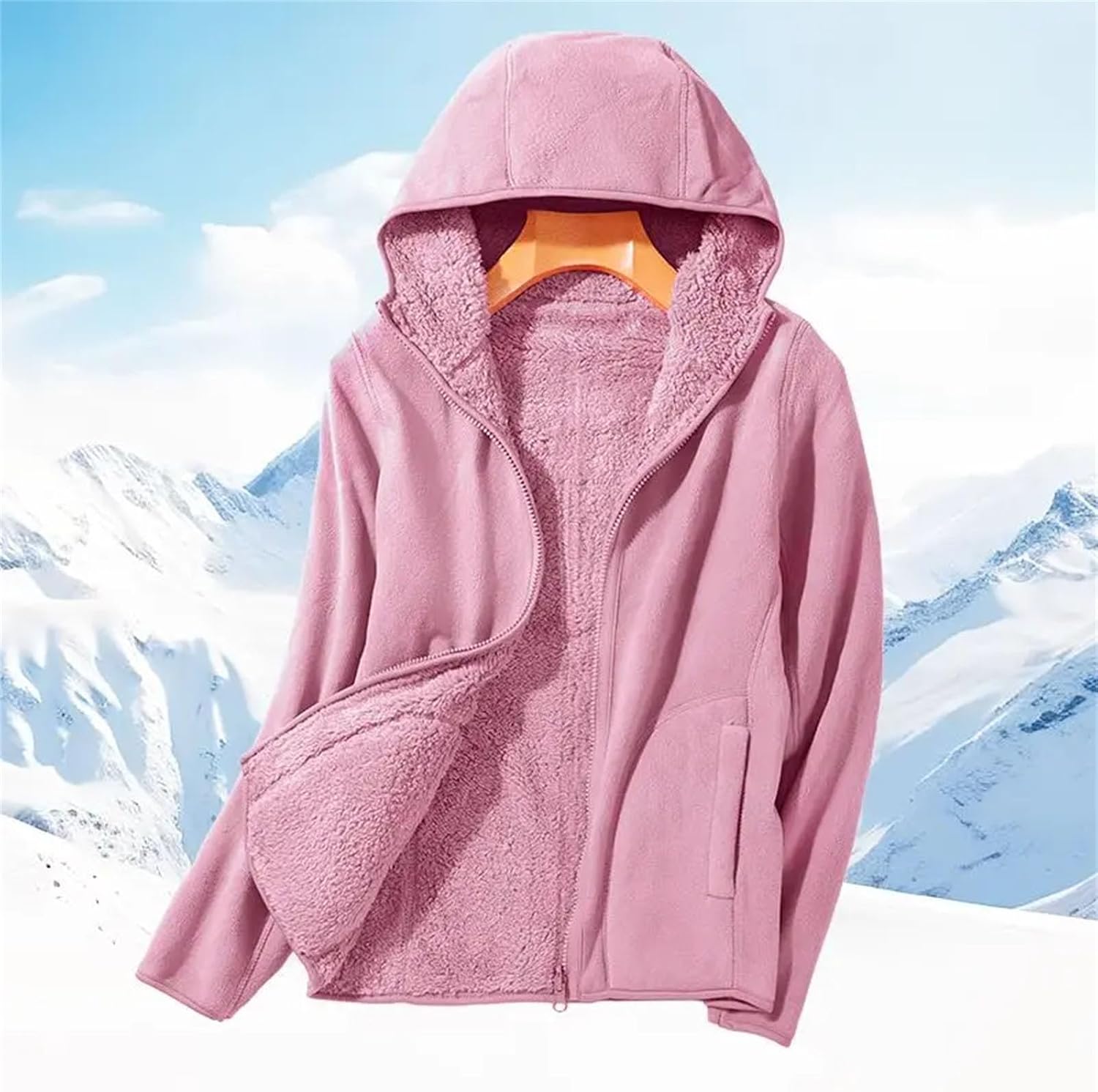 Womens Zip-up Hooded Double-sided Wear Sweatshirt Thick Slim Fleece-lined Jacket Outdoor Sports Spring Coats