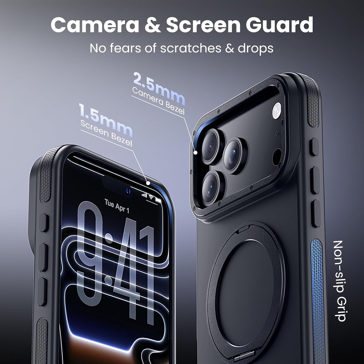 Strong Magnetic Case for iPhone 17 Pro Max (6.9", 2025) with Stand, Drop-Proof Bumper Cover with Contrast Color Border, Military-Grade Drop Protection, Shockproof Slim Thin Cover,Black