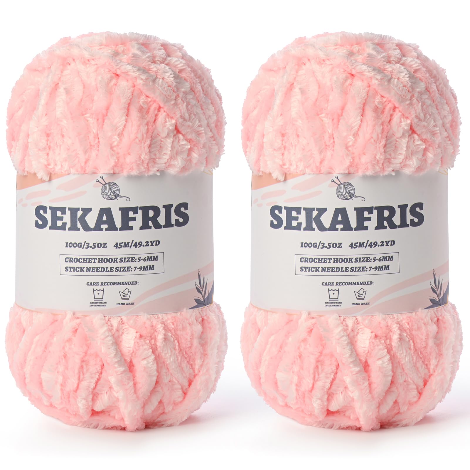 Chenille Velvet Soft Yarn Pale Pink 2 Pack