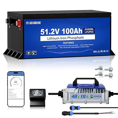 DC HOUSE 36V 100Ah Pro Metal Case Lithium Golf Cart Battery, LiFePO4 Battery with 36V 25A Charger, Bluetooth Mobile APP& LCD Monitor, 200A BMS, Peak Current 670A