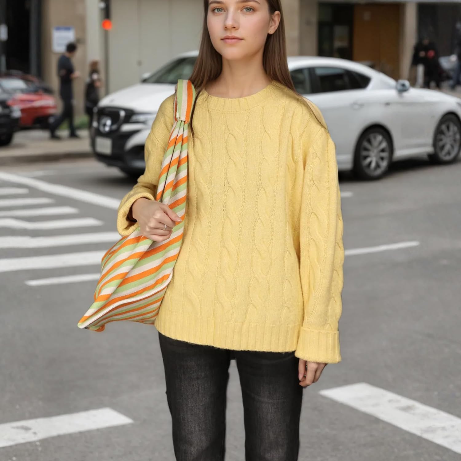 16oz Canvas Hobo Bag for Women Large Women's Work Tote Bag Striped Shopper Slouchy Hobo Bag for Work Travel - Image 2