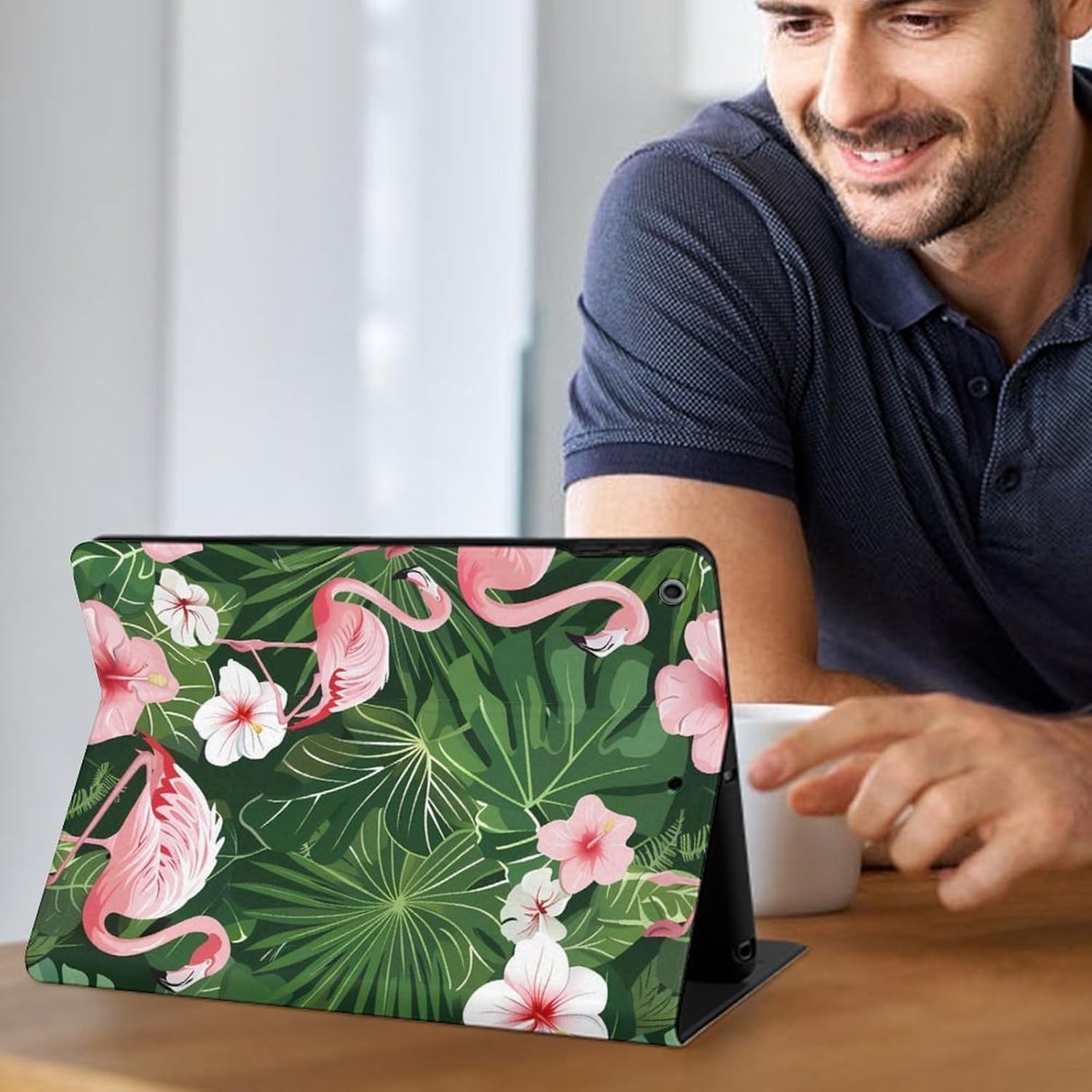 Flamingo Hibiscus Flowers Palm Leaves Printed Case Trifold Stand Protective Cover Compatible with ipad 2019/2020/2021(10.2in)