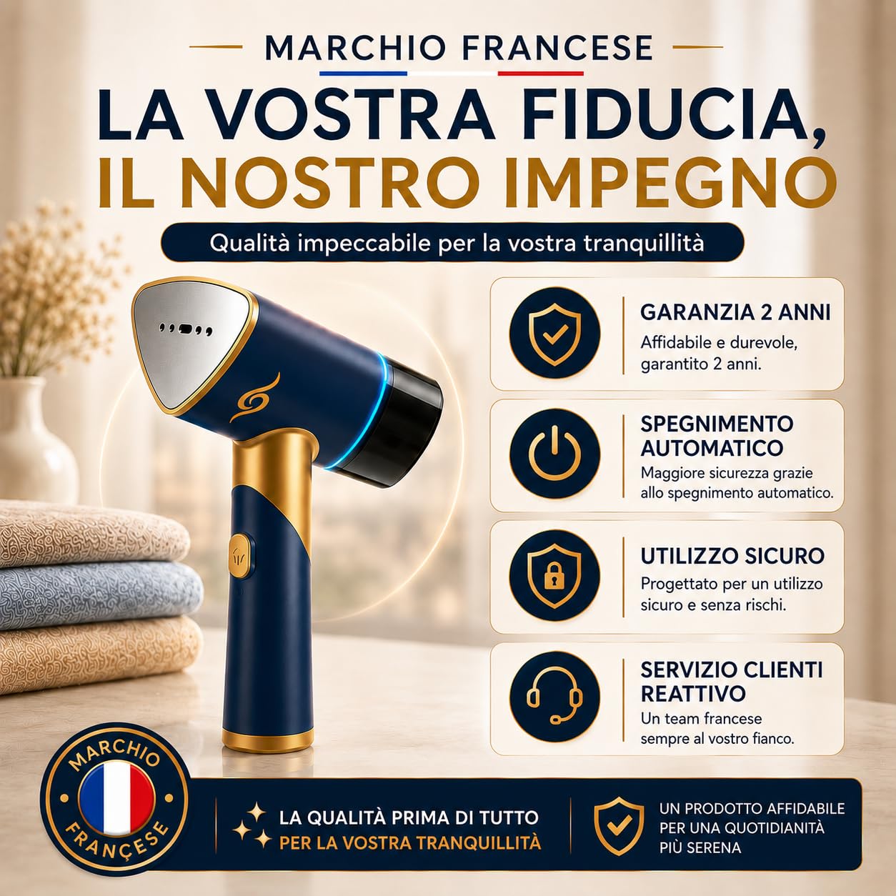 MISTIC Ferro da Stiro Verticale Pieghevole, Pronto in 20 Secondi, Luce LED, Cavo da 2,5 m