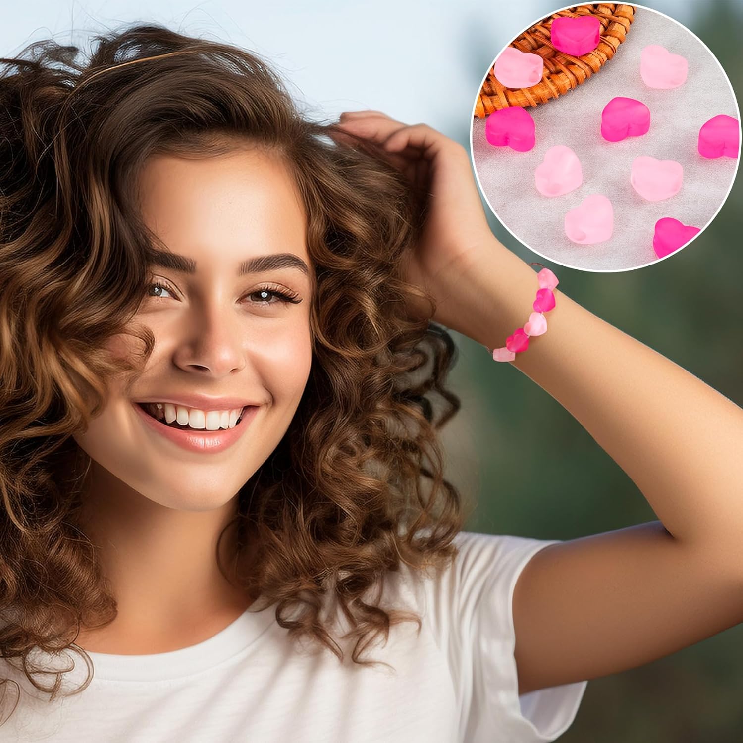 170PCS Red Pink Heart Beads, Transparent Frosted Acrylic Loose Spacer Bead, Valentine Bead DIY Supplies for Bracelets Hair Braids Jewelry Making, Christmas (5 mm Hole) - Image 3