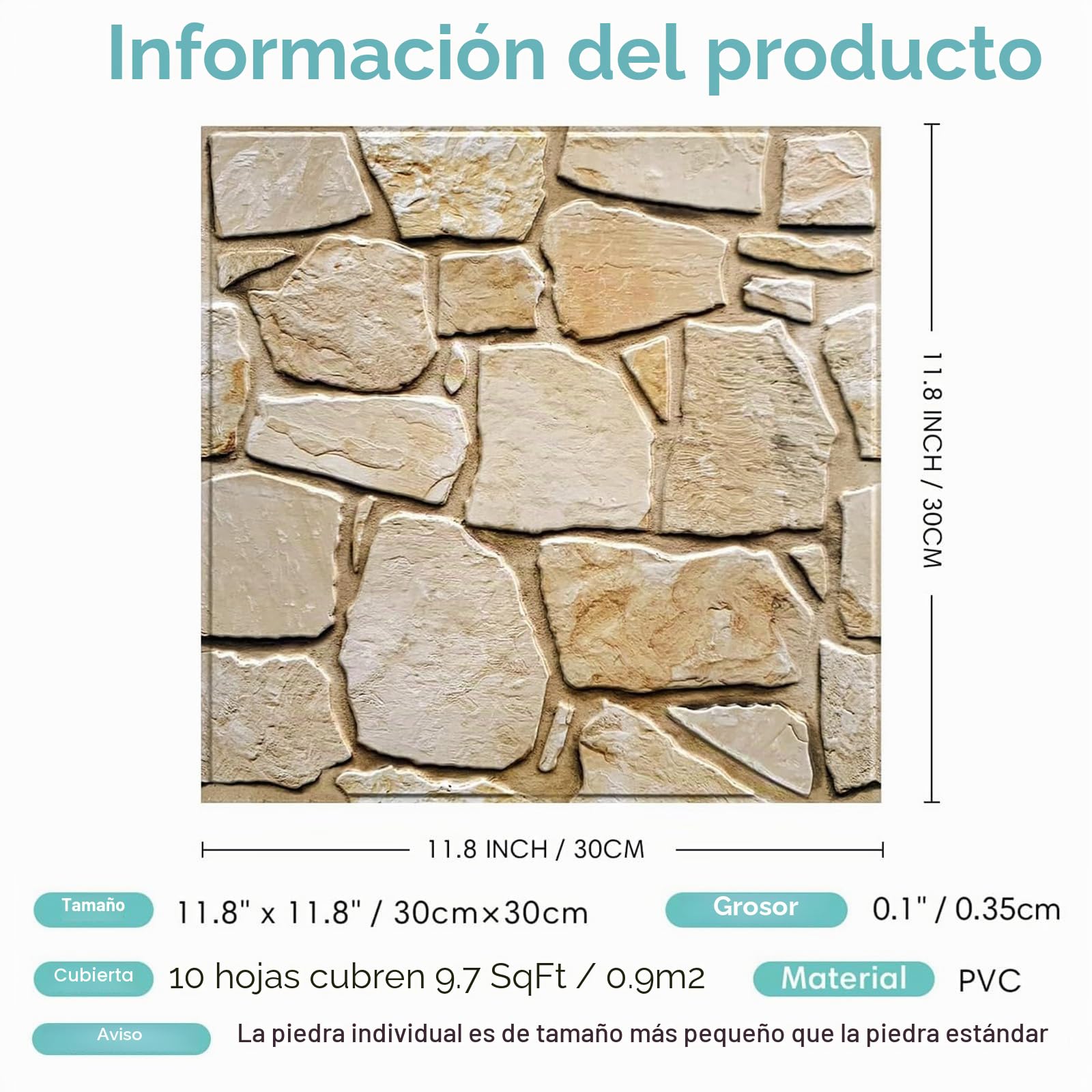 Commomy Paneles de pared 3D Autoadhesivo, Panel Decorativo Pared, Efecto Ladrillo de Piedra, Papel Pintado Pared, PVC, para Salón, Cocina, Dormitorio, Interior, 10 Piezas, 30 x 30 cm