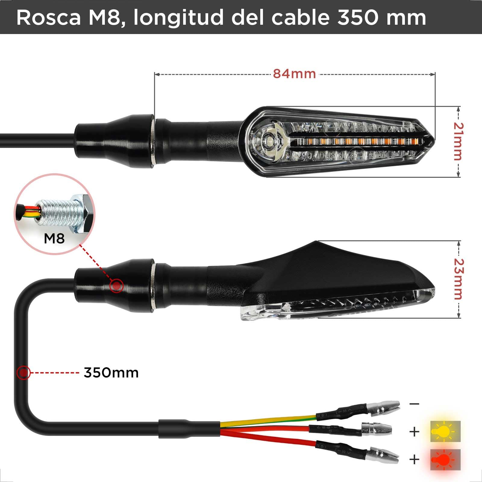 evermotor LED Intermitentes Moto, 12V 2 piezas, Homologados Secuencial Intermitentes para Motocicleta, efecto de marcha IP67 a prueba de agua, luz amarilla y roja